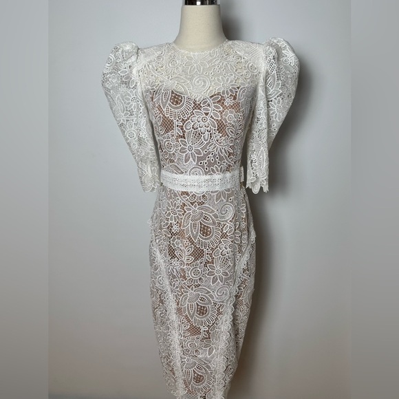 Bronx and Banco Madeleine Dress – White Lace Mesh Gown – Size US 4 - Picture 2 of 16
